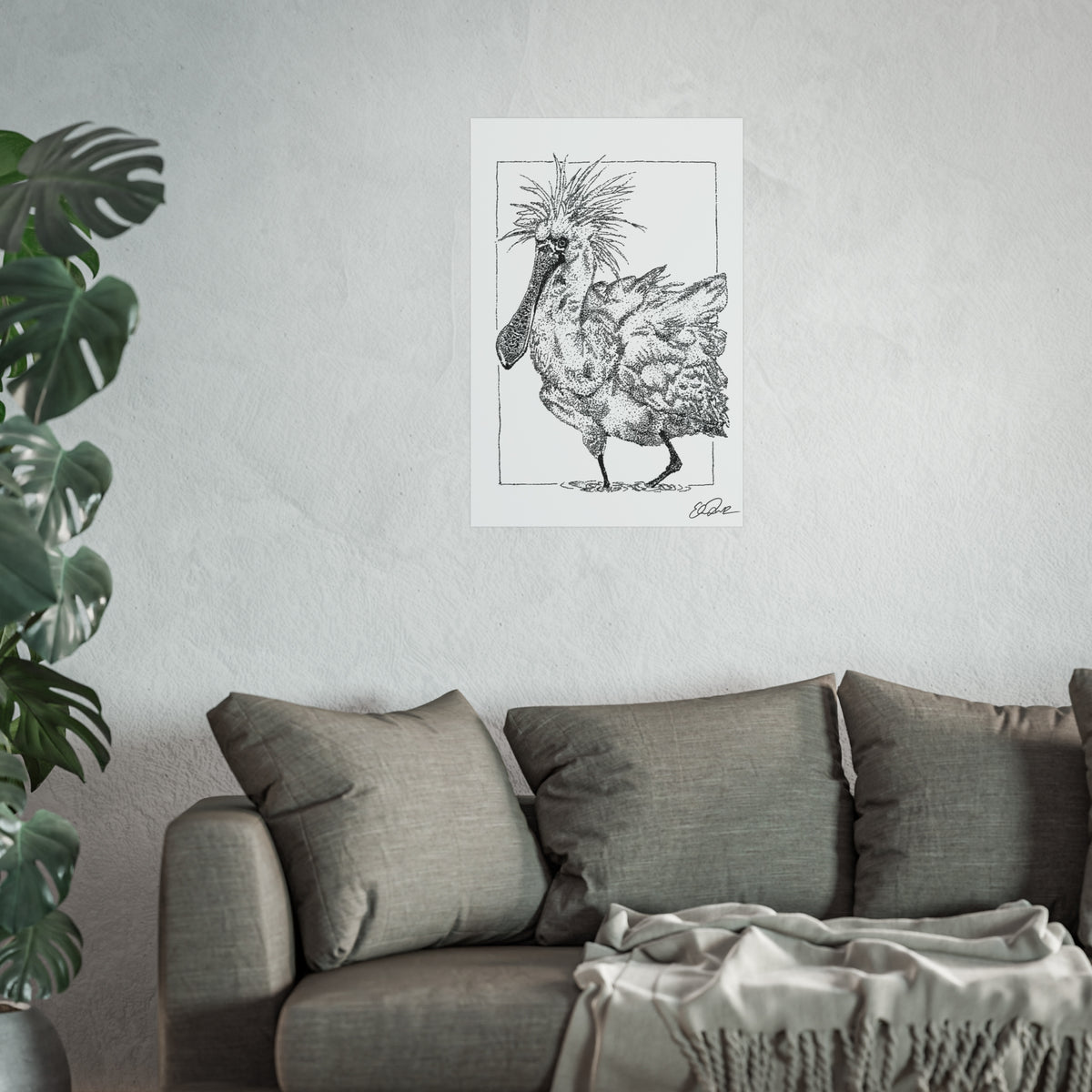 Black-faced Spoonbill Stipple Print