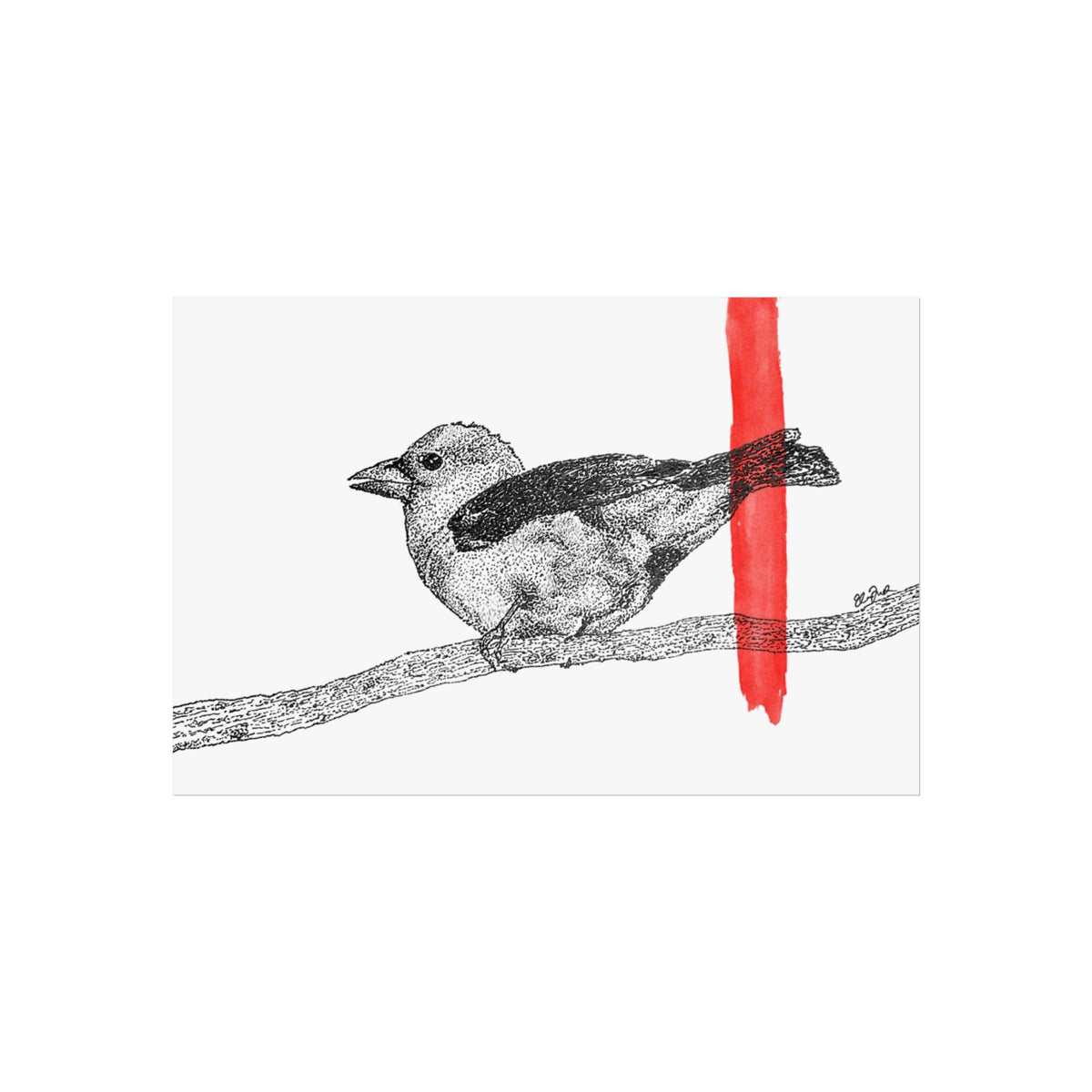 Scarlet Tanager - Stipple/Red Watercolor