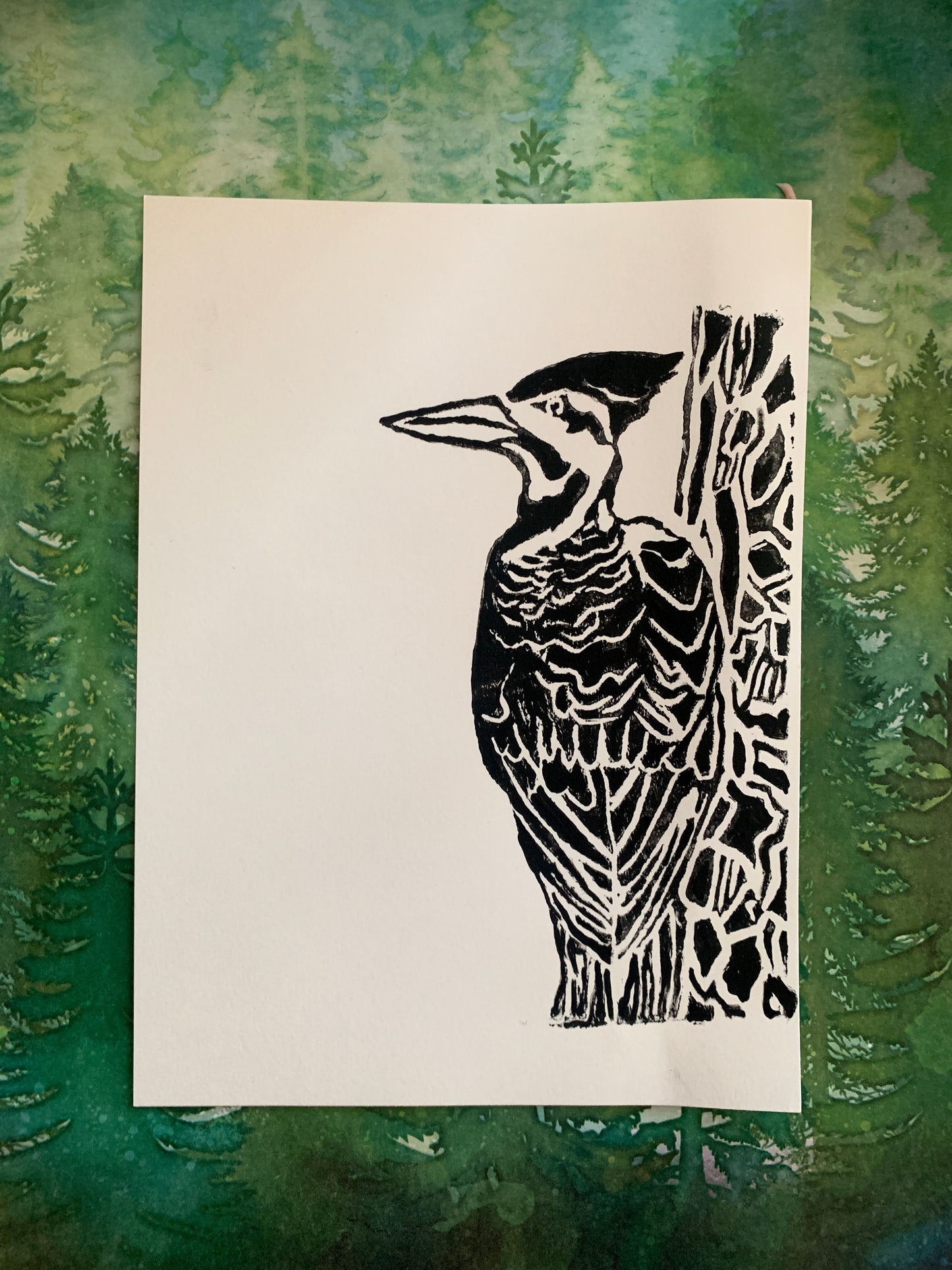 Pileated Woodpecker Hand-Stamped Print